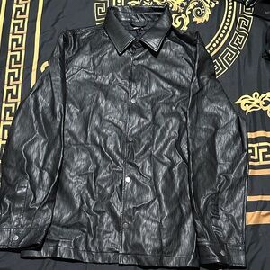 Fashion Nova Black Faux Leather Shirt Jacket